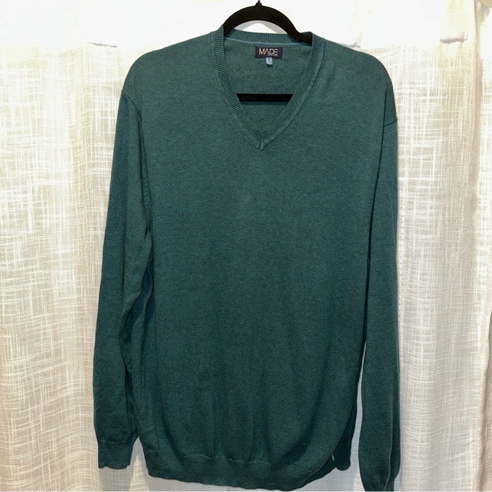 MADE by Cam Newton Mens XL Long Sleeve Sweater V Neck Green Lightweight Football